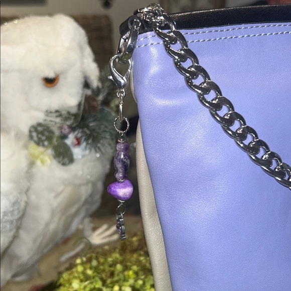 Halston Heritage Purple & Tan Clutch with Silver Chain & Logo 10.5”x 8.5” New - Picture 7 of 10